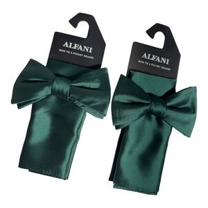 Alfani Bow Tie & Pocket Square Set Mens‎ Green satin One Size lot of 2